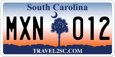 SC license plate MXN012
