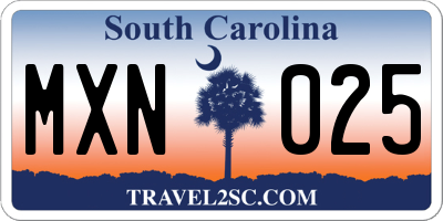 SC license plate MXN025