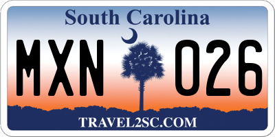 SC license plate MXN026