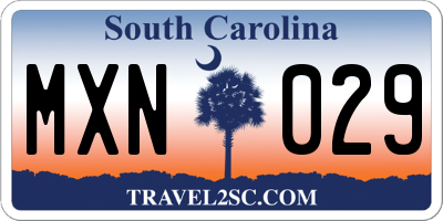 SC license plate MXN029