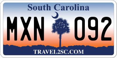 SC license plate MXN092