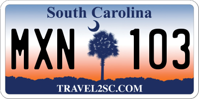 SC license plate MXN103