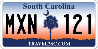 SC license plate MXN121