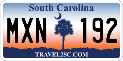 SC license plate MXN192