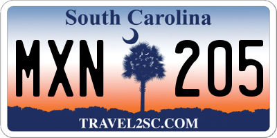 SC license plate MXN205