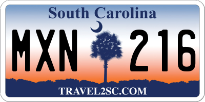 SC license plate MXN216