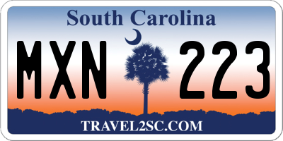 SC license plate MXN223