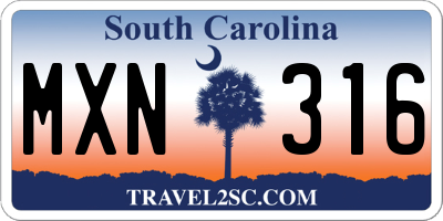 SC license plate MXN316