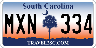 SC license plate MXN334