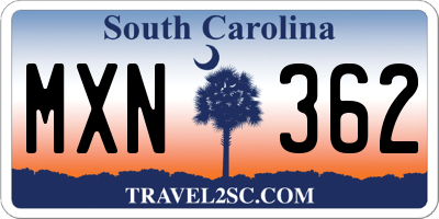 SC license plate MXN362