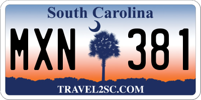 SC license plate MXN381
