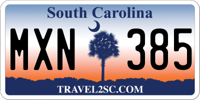 SC license plate MXN385