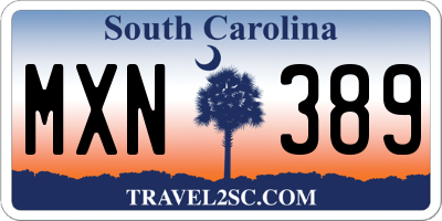 SC license plate MXN389