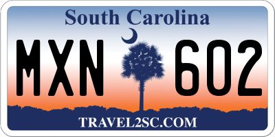 SC license plate MXN602
