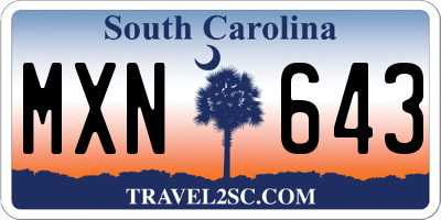 SC license plate MXN643