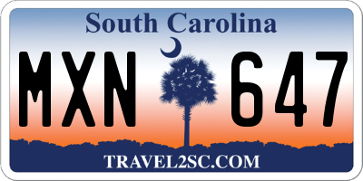 SC license plate MXN647