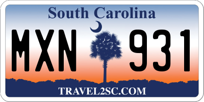 SC license plate MXN931