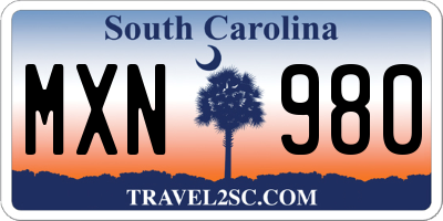 SC license plate MXN980
