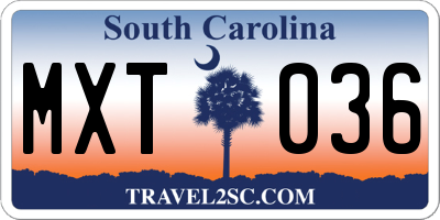 SC license plate MXT036