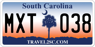 SC license plate MXT038
