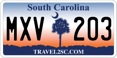 SC license plate MXV203