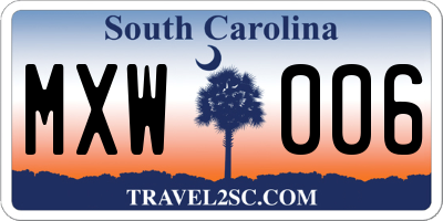 SC license plate MXW006