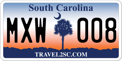SC license plate MXW008