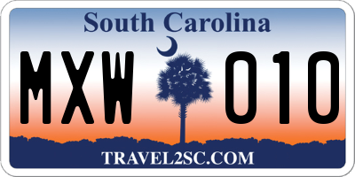 SC license plate MXW010