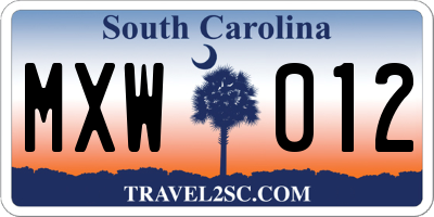 SC license plate MXW012