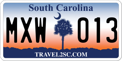 SC license plate MXW013
