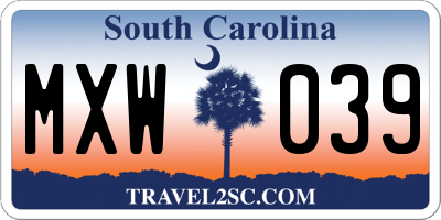 SC license plate MXW039