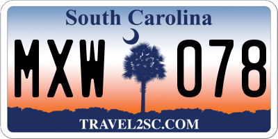 SC license plate MXW078