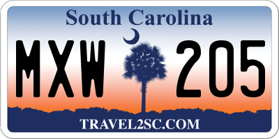 SC license plate MXW205