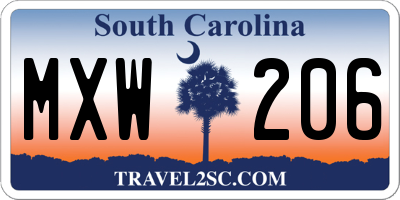 SC license plate MXW206