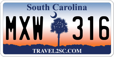 SC license plate MXW316
