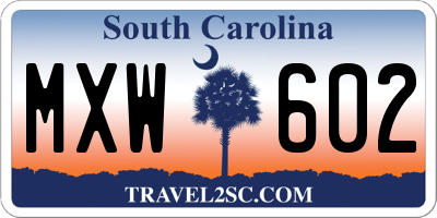 SC license plate MXW602