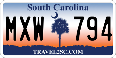 SC license plate MXW794