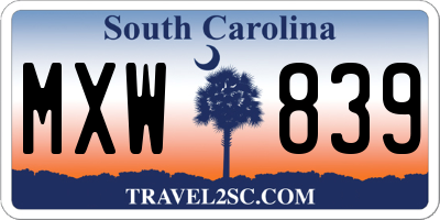 SC license plate MXW839