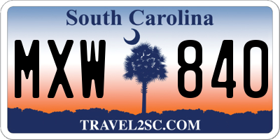SC license plate MXW840