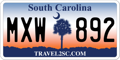 SC license plate MXW892