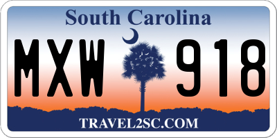 SC license plate MXW918