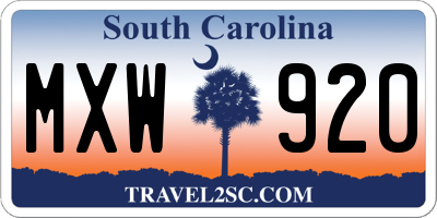 SC license plate MXW920