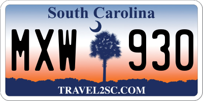 SC license plate MXW930
