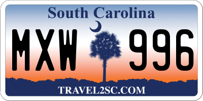 SC license plate MXW996