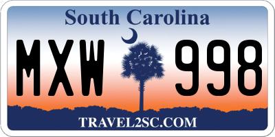SC license plate MXW998
