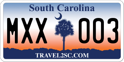 SC license plate MXX003