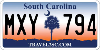 SC license plate MXY794