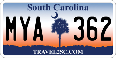 SC license plate MYA362
