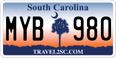 SC license plate MYB980