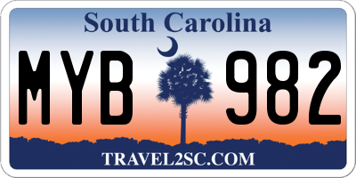 SC license plate MYB982
